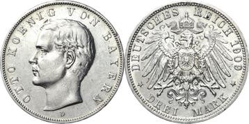 3 Mark 1909 Bayern Otto 1886-1913, Verzenden