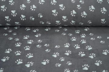 Bedrukte Fleece Hondenpootjes Grijs, Hobby en Vrije tijd, Stoffen en Lappen, Nieuw