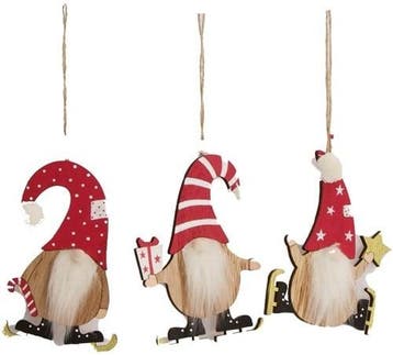 Hanger gnome wood Santa 13x8.5x0.5 cm set van 3 stuks, Ophalen of Verzenden, Nieuw