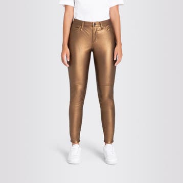 MAC • bruine coated Slim broek • 42, Kleding | Dames, Broeken en Pantalons, Bruin, Verzenden, MAC, Maat 42/44 (L)