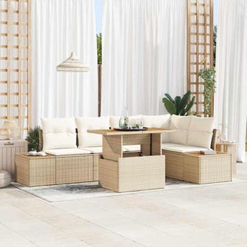 vidaXL Tuin Sofa Set 6 st Beige Poly riet, Verzenden, Nieuw, Rotan, 6 zitplaatsen
