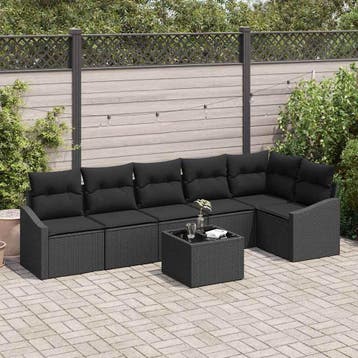 vidaXL Tuinbankenset 7 st Zwart poly rattan, Verzenden, Nieuw, 7 zitplaatsen