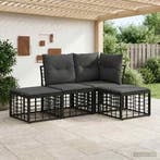 vidaXL Buiten bankenset Zwart Polyester, Tuin en Terras, Tuinsets en Loungesets, Verzenden, Nieuw, Rotan
