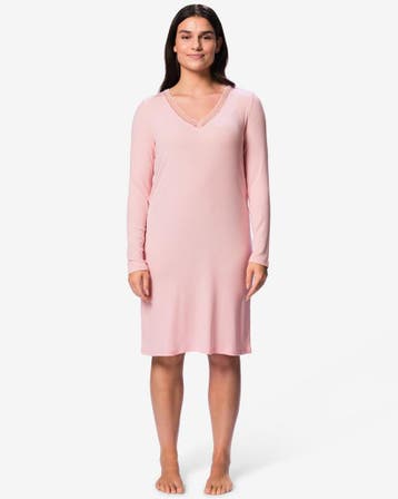 HEMA Damesnachthemd modal rib kant lichtroze, Verzenden