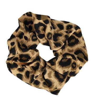 Haarelastiek Scrunchie – Panterprint – Gladde Stof – Zwart, Nieuw