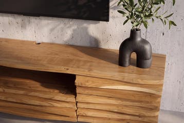 TV-lowboard RELIEF 200cm hangend acaciahout naturel - 45795, Ophalen of Verzenden, Nieuw