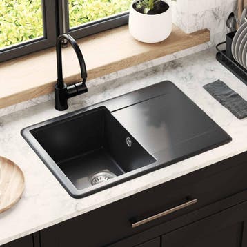 vidaXL Wasbak Zwart 670 x 460 mm Graniet, Verzenden, Nieuw