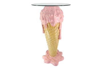 Bartafel ICE CREAM 105 cm met gehard vezelglas, roze beige -, Huis en Inrichting, Tafels | Eettafels, Ophalen of Verzenden, Nieuw