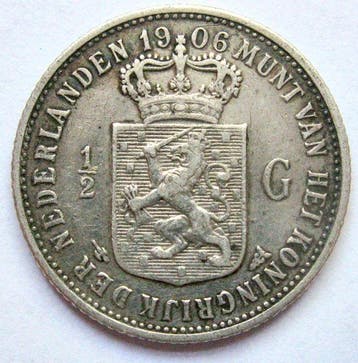 Nederland. Wilhelmina. 1/2 Gulden 1906 - Schaars jaartal