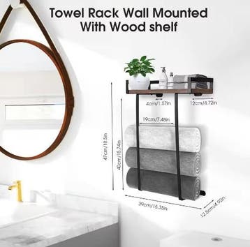 Badkamer Handdoekenrek Wand – Zwart met Opbergplank, Verzenden, Nieuw