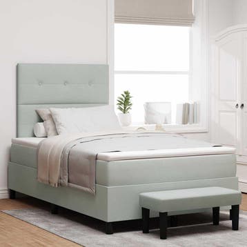 vidaXL Boxspring bed met hoofdeinde Lichtgrijs 200 x 120 cm, Verzenden, Nieuw, Twijfelaar, Stof