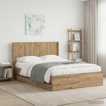 vidaXL Bedframe met opbergruimte en hoofdbord Artisan Oak, Bruin, Verzenden, Nieuw, Twijfelaar