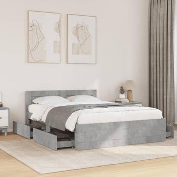 vidaXL Bedframe met hoofdeinde bewerkt hout betongrijs, Huis en Inrichting, Slaapkamer | Bedden, Verzenden, Nieuw, Twijfelaar