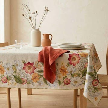 AA155 - Gobelin tafellaken met bloemmotief en groene rand -