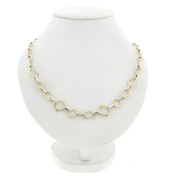 Bicolor gouden collier met fantasieschakel; 14 karaat; 45..., Ophalen of Verzenden, Gebruikt, Goud, Goud