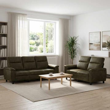 vidaXL Bankstel 2 pcs Legergroen Nep Suede Leer, Verzenden, Nieuw, 200 tot 250 cm