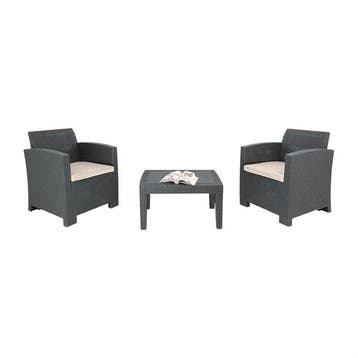 PP fauteuil en tafel rieten set | Grijs | 75,5(h) x 65,7(..., Verzenden, Nieuw in verpakking