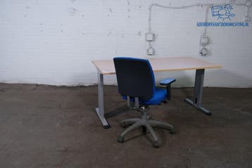 Bureau 160x80 ahorn blad grijze T-poot handmatig verstelbaar, Overige typen, Gebruikt, Verzenden, Overige merken