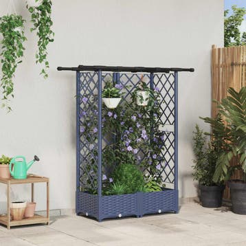 vidaXL Verhoogd Bed met Trellis en Dak Grijs 124 x 40 x 121, Verzenden, Nieuw, Minder dan 60 cm, 60 cm of meer