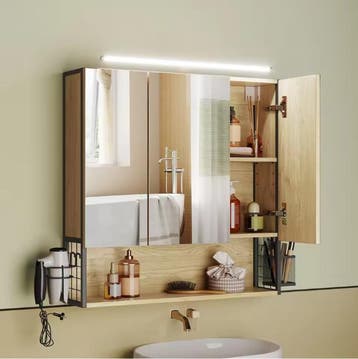 Spiegelkast Badkamer 70×70 cm –LED Verlichting, Hout en Meta, Verzenden, Nieuw
