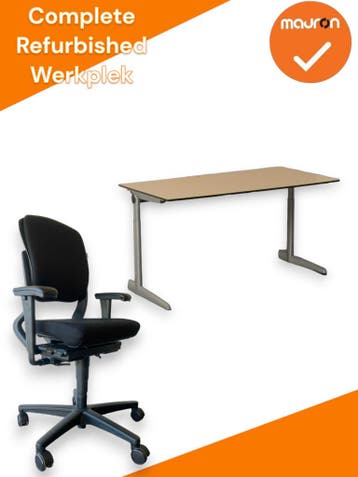 Refurbished Complete Werkplek -  Ahorn trespa blad - Elektri, Werkplek, Ophalen of Verzenden, Gebruikt, Bureau
