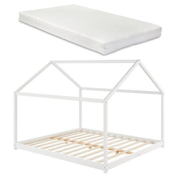 [en.casa] Kinderbed Cerro huisbed met matras 160x200 cm wit, Verzenden, Nieuw