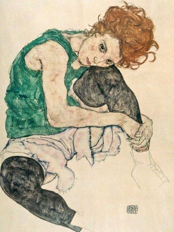 Egon Schiele - Seated woman with raised knee, 1917”.