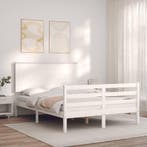 vidaXL Bedframe met hoofdbord massief hout wit 140x200 cm, Verzenden, Wit, 140 cm, 200 cm
