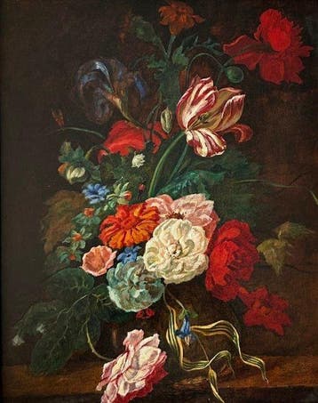 German School (XX) - Üppiges Blumenstillleben mit Tulpen,