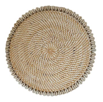 Wanddecoratie rotan/Schelpen cirkel 33 cm wit, Verzenden, Nieuw