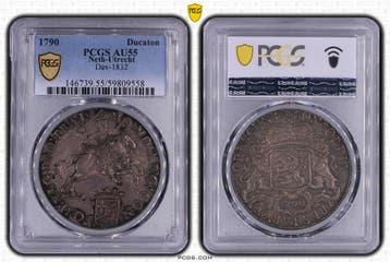Provincie Utrecht zilveren dukaton 1790 PCGS AU55 (pop 5/10), Verzenden, Munten