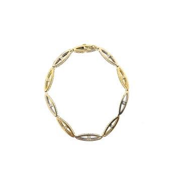 18 Krt. Bicolor gouden schakelarmband met diamanten; 1,05..., Gebruikt, Ophalen of Verzenden, Met edelsteen, Goud