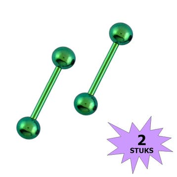 Fako Bijoux - Barbell Piercing - 12mm - Groen - 2 Stuks, Verzenden, Nieuw