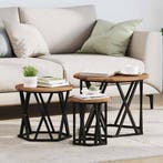 vidaXL Nestbare Bijzettafel 3 pcs Oud Hout Engineered hout, Huis en Inrichting, Tafels | Salontafels, Verzenden, Rond, Nieuw, 50 tot 100 cm