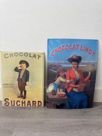 Chocolat Lindt & Suchard – 2 metalen reclameborden – Reliëf