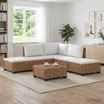 vidaXL 6 st Rieten Loungeset met Kussens GENDT Natuurlijk, Tuin en Terras, Tuinsets en Loungesets, 6 zitplaatsen, Nieuw, Loungeset