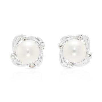 Oorbellen - 18 karaat Witgoud - 0.12ct. tw. Parel - Diamant, Nieuw