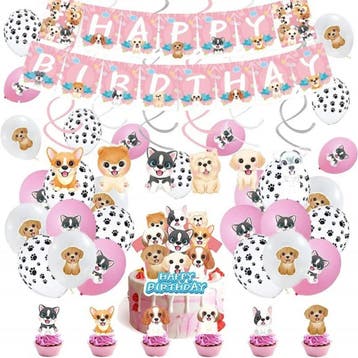 Folie ballon set Dog Party goud en 2 Cute Animal Face, Ophalen of Verzenden, Nieuw, Overige typen