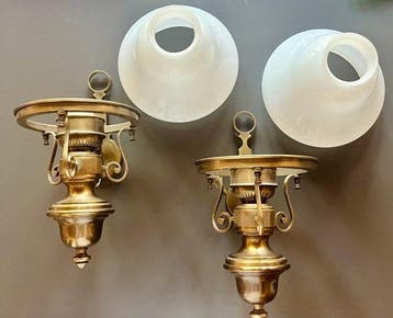 Wandkandelaar (2) - Opaline glas, Verguld messing