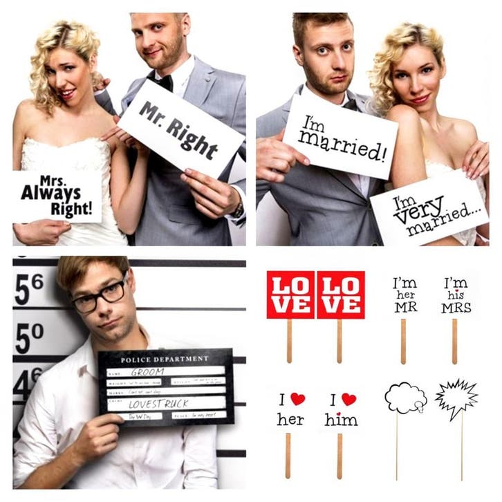 13-delig bruidsfotoprops pakket XL, Hobby en Vrije tijd, Feestartikelen, Geboorte of Huwelijk, Nieuw, Feestartikel, Verzenden