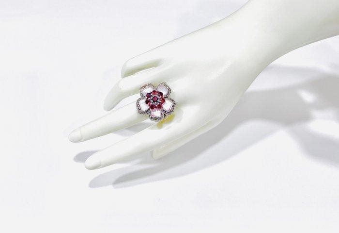 Zonder minimumprijs - Ring Zilver - granaat, parelmoer, Sieraden, Tassen en Uiterlijk, Ringen