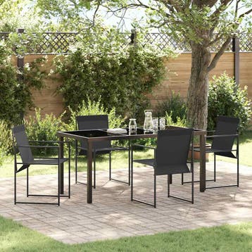 vidaXL Tuin eettafelset 5 pcs Zwart Textilene en staal, Verzenden, Nieuw, Textileen, 5 zitplaatsen