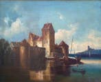 Scuole fiamminga (XVIII) - Paesaggio portuale - NO RESERVE, Antiek en Kunst, Kunst | Schilderijen | Klassiek