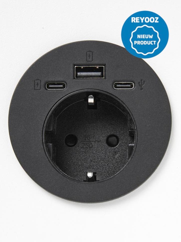 Universele inbouw powerbox - 60mm - zwart - 1x 220v - 1x..., Zakelijke goederen, Kantoor en Winkelinrichting | Kantoormeubilair en Inrichting