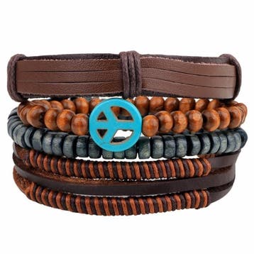 Fako Bijoux - Armband - Leder - Set Vintage - Peace, Verzenden, Nieuw