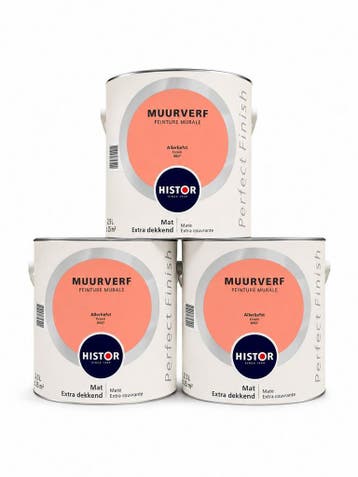 Histor Mat muurverf – Turbo 6773 – SET van 3 blikken à 2,5, 5 tot 10 liter, Verzenden, Nieuw, Verf