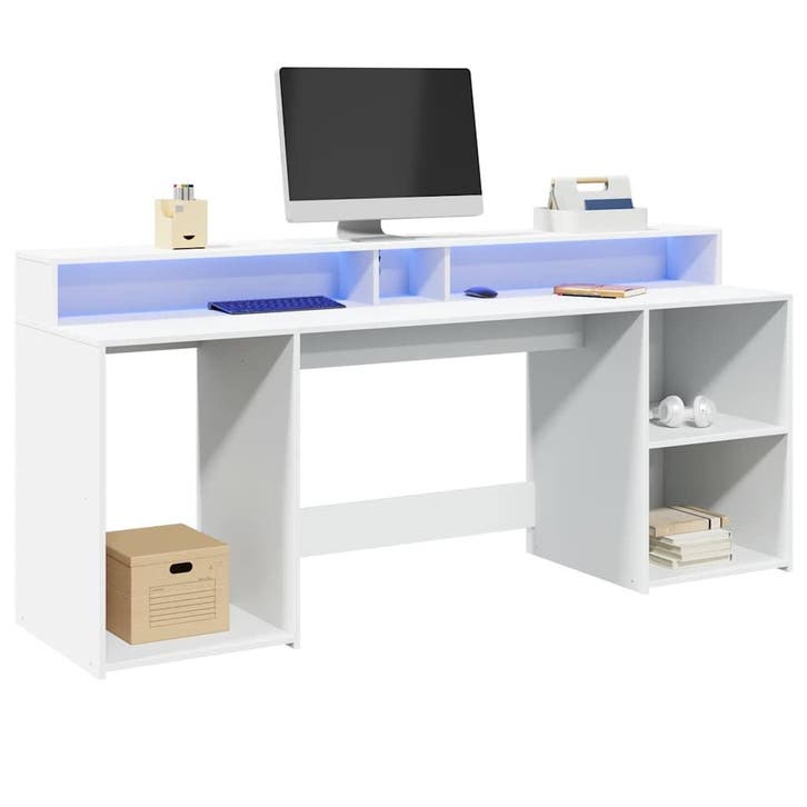 vidaXL Bureau met LED-verlichting 200x55x91 cm bewerkt hout, Huis en Inrichting, Bureaus, Nieuw, Verzenden