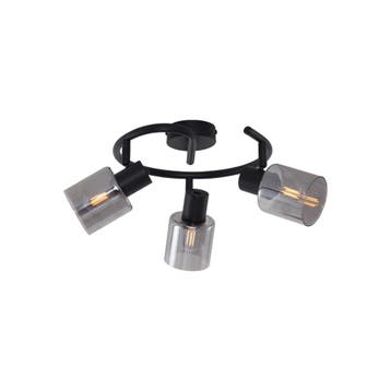 Moderne plafondlamp zwart met smoke glas wokkel 3-lichts -, Verzenden, Nieuw, Modern