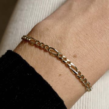 Bicolor gouden Figaro schakelarmband, Ophalen of Verzenden, Gebruikt, Overige kleuren, Goud