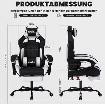 Ergonomische Gamingstoel met Hoofd- en Lendensteun, Verzenden, Nieuw